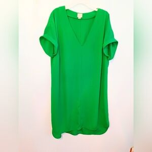 A New Day Green Shift Dress Size L | V-Neck | Gold Button Back | Spring